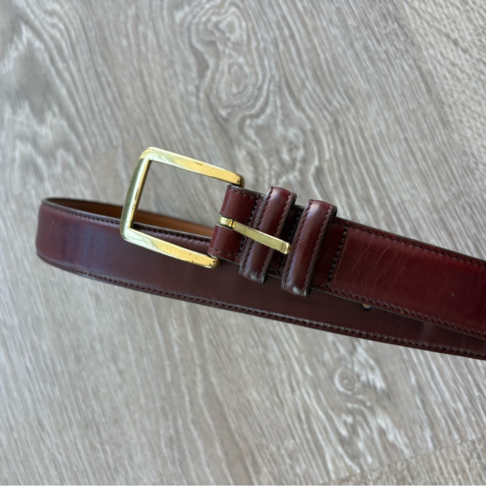 ALLEN EDMONDS Men's Brown Leather Belt with Gold Buckle